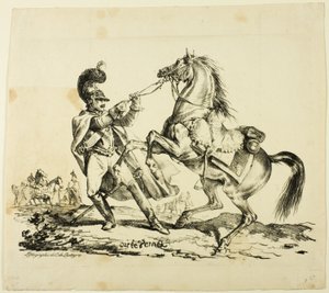 Ayakta Büyüyen Atını Dizginleyen Cuirassier by Carle Vernet