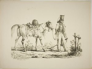 Atının Önünde Yürüyen, Pipo İçen Hussard by Carle Vernet