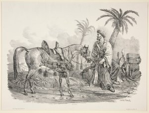 Bir Arap Atının Dizginini Tutarak Oturan Arap by Carle Vernet