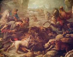 Ayı Avı (tuval üzerine yağlı boya) by Carle van Loo