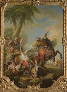 Devekuşu Avı (tuval üzerine yağlı boya) by Carle van Loo