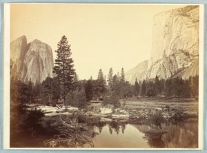 Vadiden aşağı, El Capitan ve Katedral Kayaları by Carleton E. Watkins