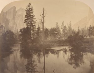River View Down Valley, Katedral Kayası Solda, 1861. by Carleton Emmons Watkins
