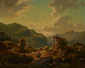 Bir göl ile dağ manzarası by Carlo Brioschi