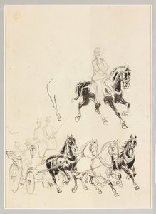 Araba ve Atlara Hazırlık Çalışması (kağıt üzerine Hint mürekkebi ve karakalem) by Carlo Casaltoli