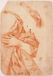 Yarım kadın figürünün sol yarısı için perdelik çalışması ve boynundaki perdenin tekrarı by Carlo Dolci
