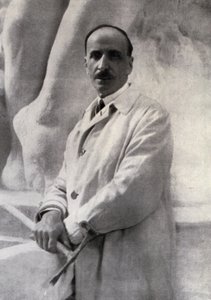 Elinde marteline ile heykeltıraş Edoardo Rubino