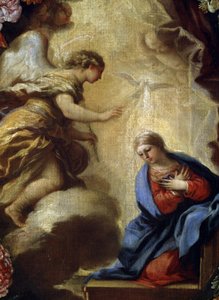 ""Çiçeklerle Müjde"" Carlo Maratta (1625-1713) Tablosu Detay. Mikalojus Konstantinas Ciurlionis Güzel Sanatlar Müzesi, Kaunas, Litvanya by Carlo Maratta or Maratti