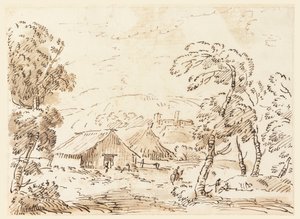 Çizim, Dağlık Kırsalda Bir Köylü Konutu ve Kale, 1762-1786 by Carlo Marchionni
