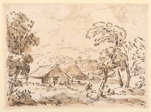 Çizim, Dağlık Kırsalda Bir Köylü Konutu ve Kale, 1762-1786