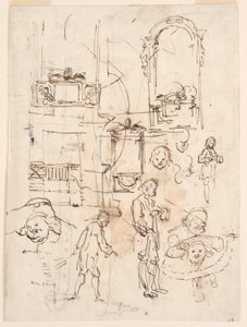 Çizim, Mimari ve Figürlü Eskizler, yaklaşık 1760 by Carlo Marchionni