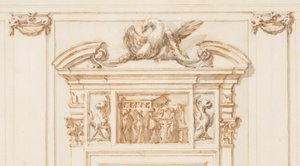 Çizim, Kuzey Portalı için Tasarım, Büyük Galeri, Villa Albani, Roma, İtalya, 1755-56 by Carlo Marchionni