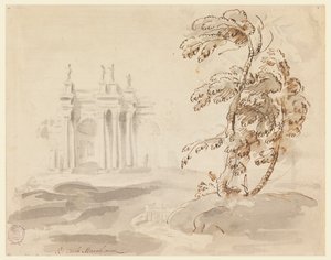 Çizim, Manzarada Ağaç ve Bina, 1756-78 by Carlo Marchionni