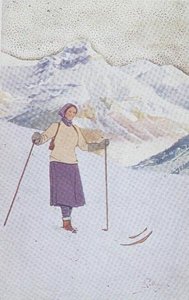 Engelberg, İsviçre Yamaçlarında Kayakçı (renkli taş) by Carlo Pellegrini