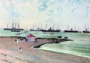Captured Spanish Vessels at Anchor in Man-of-War Harbor, Key West.--View from the Esplanade near the United States Army Barracks