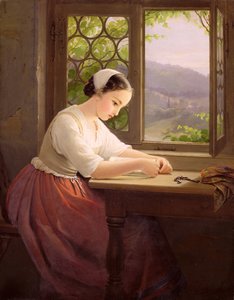 Açık bir pencerenin yanında okuyan kız by Caroline von der Embde