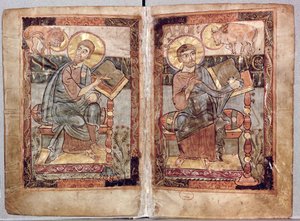 NAL 1203 fol.1v-2 Aziz Markos ve Aziz Luka, Godescale İncili