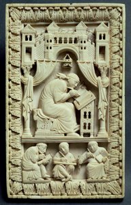 St. Gregory aşağıda katiplerle birlikte yazıyor, Fransız-Alman Okulu, c.850-875