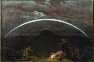 Gökkuşağı ile dağ manzarası by Caspar David Friedrich