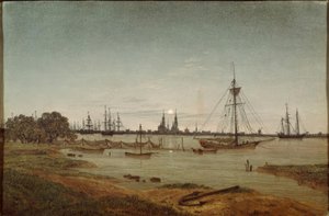 Ay ışığında liman by Caspar David Friedrich