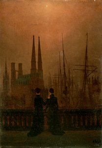 Gece Kızkardeşlerinde Liman, 1818-1820. by Caspar David Friedrich