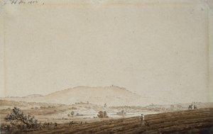 Jeschken Dağı manzaralı Bohemya manzarası, 1803 (kağıt üzerinde kalem ve mürekkep yıkama) by Caspar David Friedrich