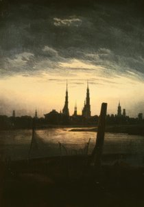 Ayın yükselişinde şehir by Caspar David Friedrich