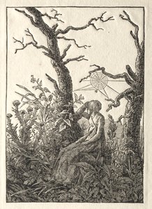 Çıplak Ağaçlar Arasında Örümcek Ağı Olan Kadın by Caspar David Friedrich