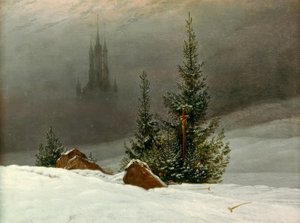 Kilise ile kış manzarası by Caspar David Friedrich