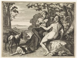Adem ve Havva cennette hayvanlarla çevrili by Caspar Luyken