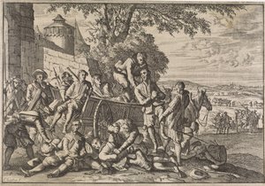 İspanyol askerleri arabalara yüklenip götürülüyor, 1641 by Caspar Luyken