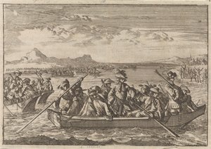 Savoy'dan kovalanan Waldens'ler, Cenevre Gölü boyunca mavnalarla ülkelerine dönüyor, 1689
