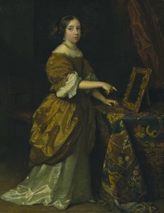 Aynanın Önünde Duran Kız by Caspar Netscher