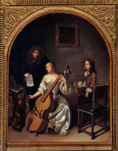 La lecon de basse de viole Resim Gaspard Netscher (1639-1684) 17. yüzyıl Güneş. 0,45x0,35 m