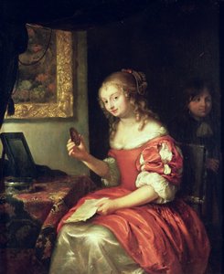 Mektup ve Madalyonlu Genç Kadın, 1667 by Caspar Netscher