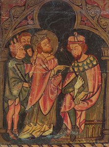 St. Cyprian (c.200-258) Kartaca Piskoposu İmparator Valerian'ın (taht.253-60) önüne getirildi 1300-25 by Catalan School