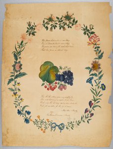 İsimsiz (şiir ve dekoratif çelenk) (wc, grafit ve kağıt üzerine mürekkep) by Catherine Emma Manley