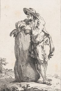 Bir Tahıl Çuvalına Yaslanmış Köylü, 1758. by Catherine Francoise Beauvarlet