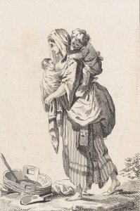 İki Çocuklu Köylü Kadın, yak. 1758. by Catherine Francoise Beauvarlet