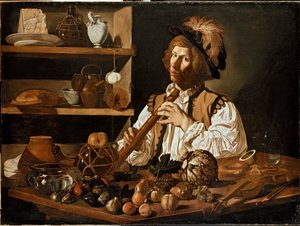 Bir Kaydedici tutan genç bir adamla iç mekan, c1610-1621 by Cecco del Caravaggio