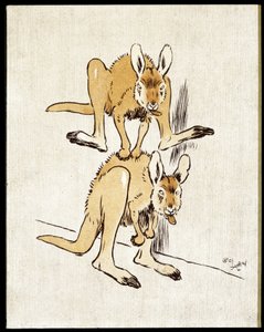 Komik kangurular. İki kanguru koyun zıplaması oynuyor. by Cecil Charles Windsor Aldin