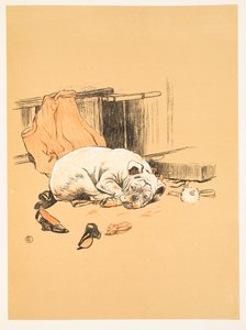 Çikolataları bulamamanın hayal kırıklığı, A Gay Dog, Story of a Foolish Year Aldin, Cecil Charles Windsor (1870-1935), William Heineman, 1905 yayınlandı. 1. Baskı, İllüstrasyon, Tebeşir ve C by Cecil Charles Windsor Aldin