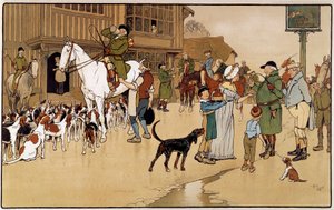 Tavşan avı sırasında handa durun. Cecil Aldin (1870-1935) tarafından suluboya by Cecil Charles Windsor Aldin