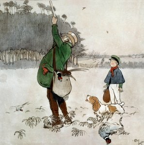Cecil Aldin (1870-1935) tarafından Suluboya Avcısı Vuran Ördekler 19. yüzyıl Özel Koleksiyonu by Cecil Charles Windsor Aldin
