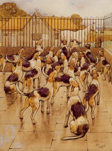 Tazılar aniden koro halinde ulumaya başladılar (grafit, kalem ve mürekkep ve kağıt üzerinde wc) by Cecil Charles Windsor Aldin