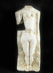 Üç göğüslü kadın. Kelt çömlekçisi “” Rextuguenos”” imzası ve rouelles (sadece bilinen Armorik çömlekçisi) tarafından Laraire (bir Roma villasında dua yeri) için yapılmış heykelcik