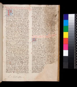 Bayan 148. Büyük Gregory, Dialogi, İtalyanca tercüme. Domenico Cavalca, f.1r Süslü harfler [P] ve [D] kırmızı, mavi kalem işi süslemeli by Central Italian School