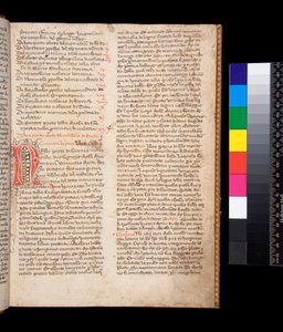Bayan 148. Büyük Gregory, Dialogi, İtalyanca tercüme. Domenico Cavalca, f.2r Kırmızı mürekkeple dekore edilmiş [N] harfi, kahverengi mürekkeple kalem süslemeli by Central Italian School