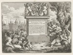 Agostino Chigi'ye adanmışlık ve arması ve Roma Fontane di Roma manzarası (dizi başlığı) Roma Çeşmeleri (dizi başlığı) by Cesare Fantetti