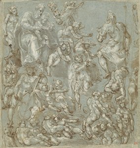 Melekler ve Putti ile Aziz Joseph ve İsa Çocuk by Cesare Pollini